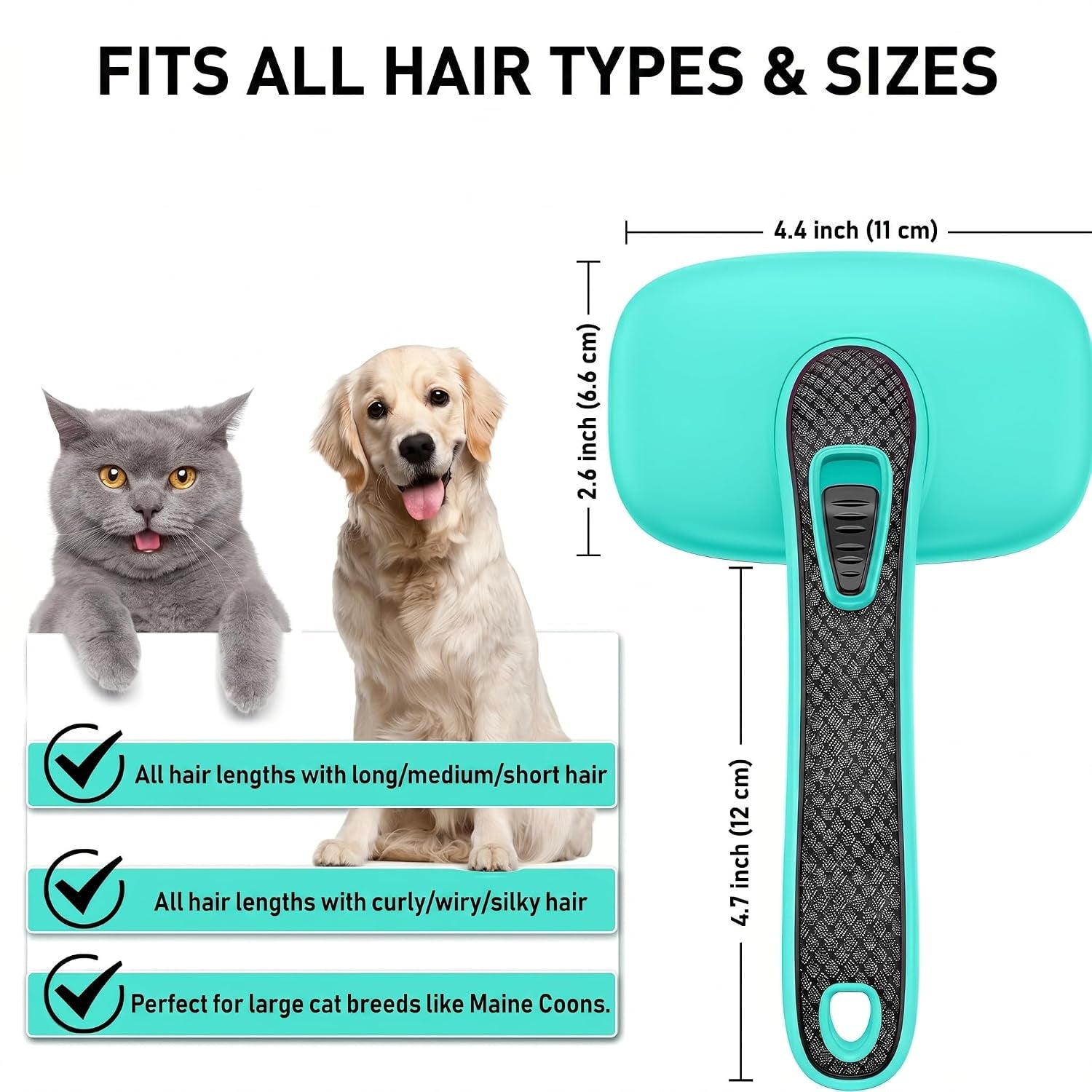 Self Cleaning Slicker Brush for Dog and Cat Deshedding, Green | Shedding Brush for Dogs & Cats, One-Click Retractable Bristles for Easy Cleaning Flying Hair at Home