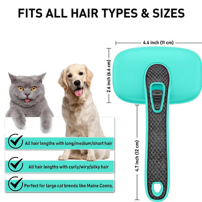 Self Cleaning Slicker Brush for Dog and Cat Deshedding, Green | Shedding Brush for Dogs & Cats, One-Click Retractable Bristles for Easy Cleaning Flying Hair at Home