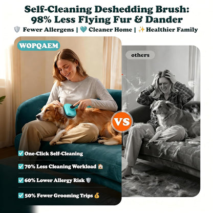 Self Cleaning Slicker Brush for Dog and Cat Deshedding, Green | Shedding Brush for Dogs & Cats, One-Click Retractable Bristles for Easy Cleaning Flying Hair at Home