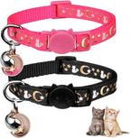 2PCS Breakaway Cat Collars with Bell Moons Stars Cute Kitty Adjustable Safe Kitten Collars with Pendant Glow in the Dark(Purple&Pink)