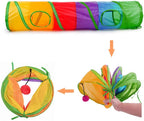Cat Tunnel for Indoor Cats, 45" Long Rainbow Collapsible Kitten Tube with a Fun Ball and 2 Holes Cat Play Tunnel, Rabbit Tunnel for Kittens Exercising Hiding Training and Running(Colorful)