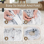 Cat Tunnel Bed For Indoor Cats Peekaboo Cat Cave With Washable Soft Play Mat Furry Cat Tube For Kitten Puppy Rabbit Grey