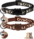 2PCS Breakaway Cat Collars with Bell Moons Stars Cute Kitty Adjustable Safe Kitten Collars with Pendant Glow in the Dark(Purple&Pink)