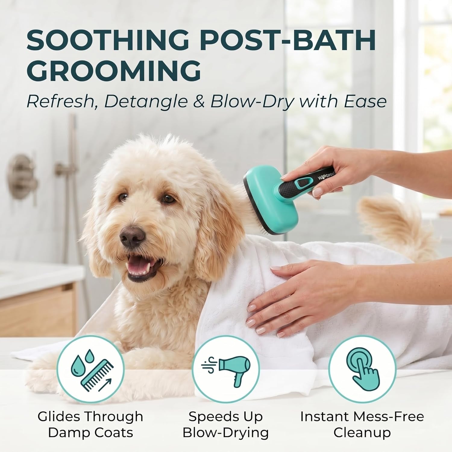 Self Cleaning Slicker Brush for Dog and Cat Deshedding, Green | Shedding Brush for Dogs & Cats, One-Click Retractable Bristles for Easy Cleaning Flying Hair at Home