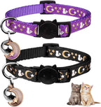 2PCS Breakaway Cat Collars with Bell Moons Stars Cute Kitty Adjustable Safe Kitten Collars with Pendant Glow in the Dark(Purple&Pink)