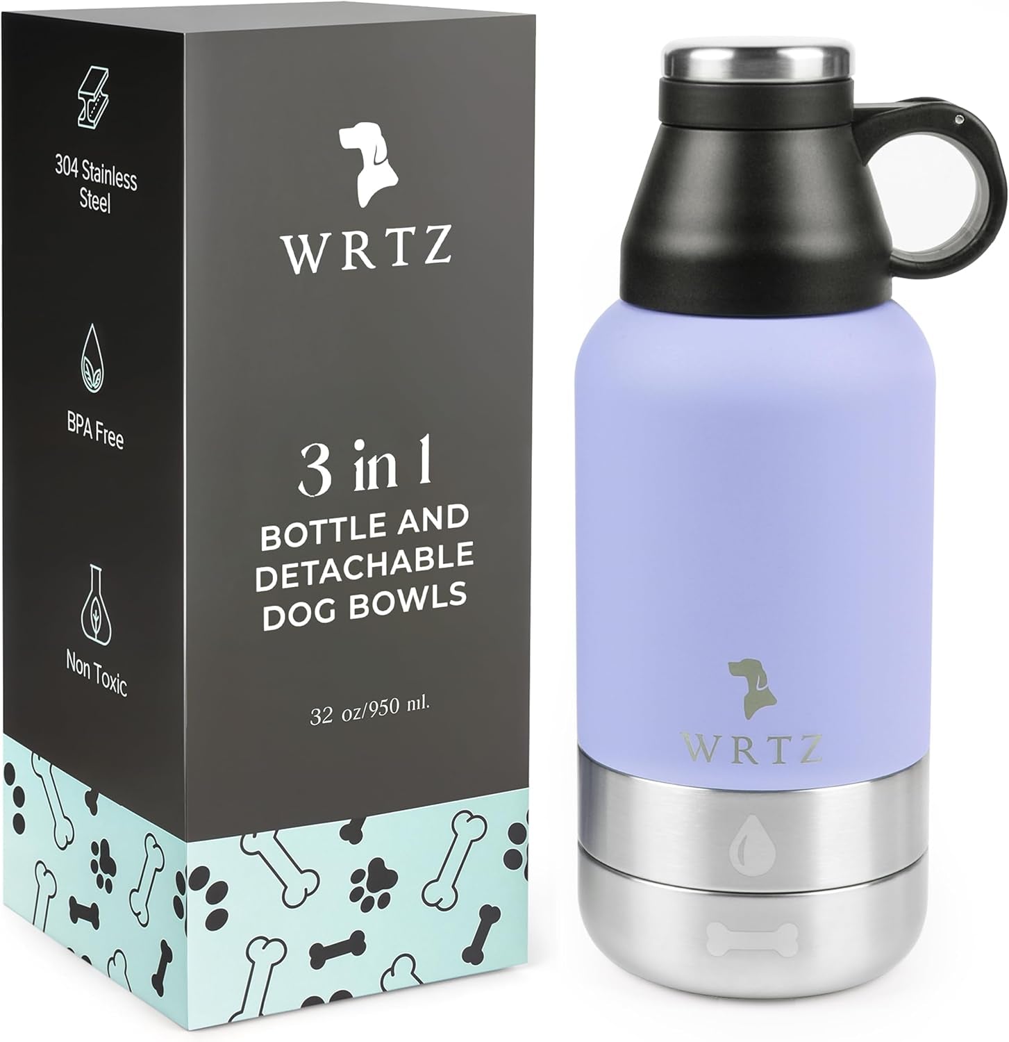 Portable Dog Water Bottle with 2 Removable Water Bowls for Dogs – Leak-Proof Portable Dog Water Bottle - Travel Accessories for Dogs - 32Oz - Blue