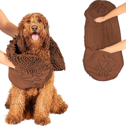 Dog Gone Smart the Dirty Dog Shammy - Antimicrobial Microfiber Dog Towel for Odor Control, Fast-Drying Plush, Dual Hand Pockets & Elastic, Super Absorbent, Machine Washable, 31 X 13 In, Grey