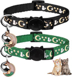 2PCS Breakaway Cat Collars with Bell Moons Stars Cute Kitty Adjustable Safe Kitten Collars with Pendant Glow in the Dark(Purple&Pink)