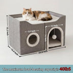 Eolahalcy Cat Beds for Indoor Cats - Large Cat Cave for Pet Cat House with Fluffy Ball Hanging and Scratch Pad, Foldable Cat Houses for Large Indoor Cats,Cat Hideaway, 23.8X15.9X13.2 Inches, Grey