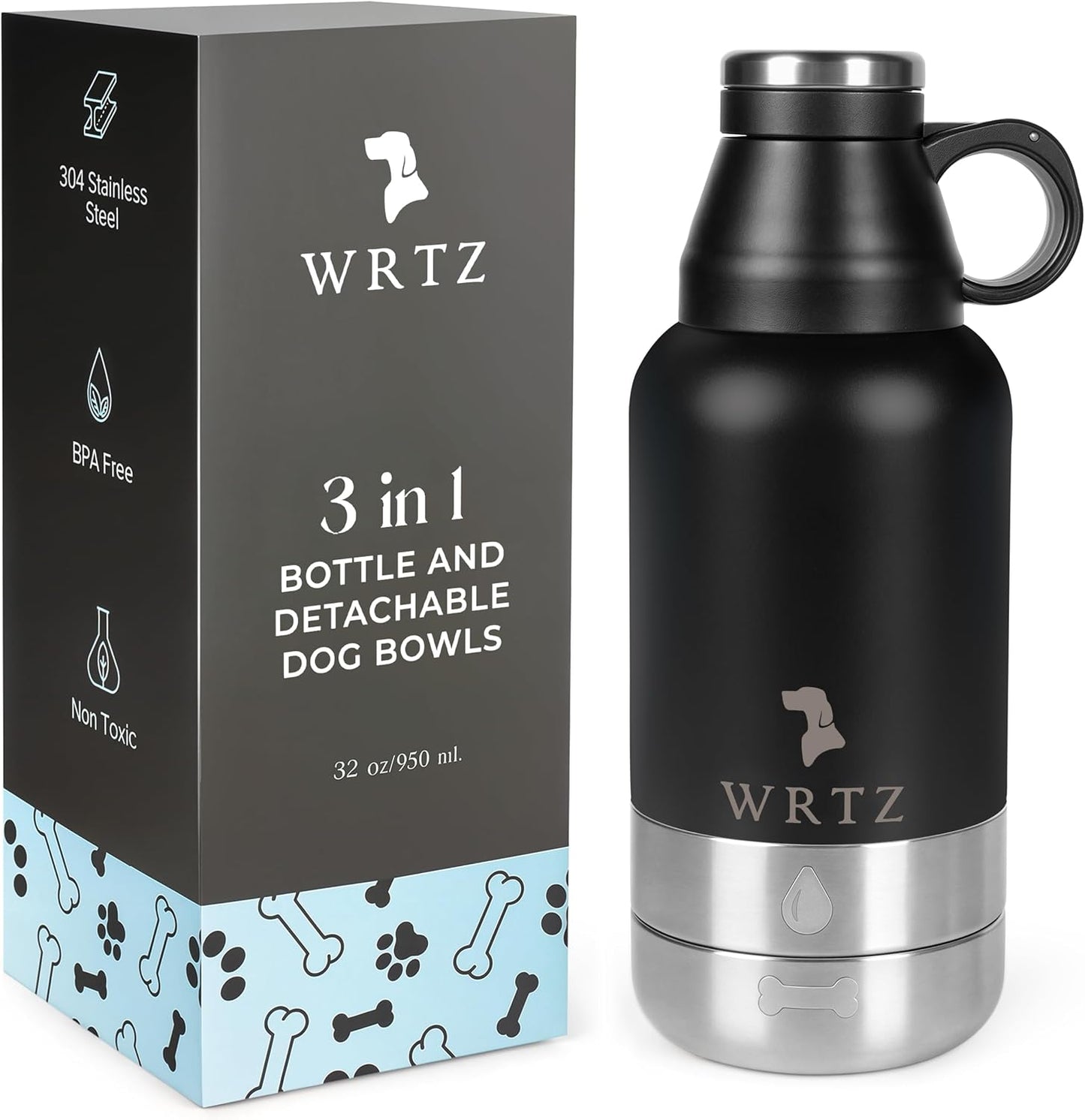 Portable Dog Water Bottle with 2 Removable Water Bowls for Dogs – Leak-Proof Portable Dog Water Bottle - Travel Accessories for Dogs - 32Oz - Blue