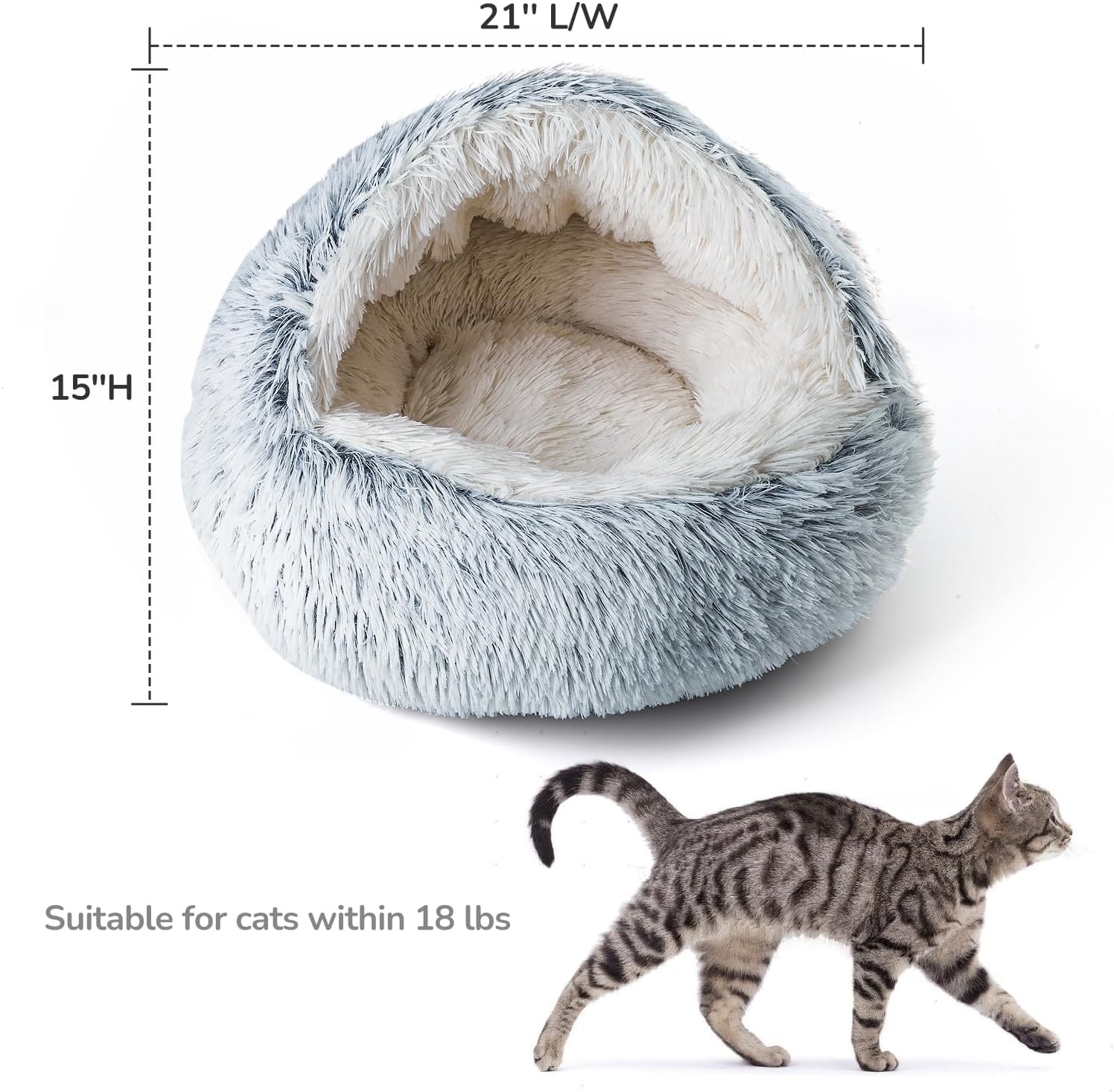 Cat Bed, Plush Hooded Cat Beds for Indoor Cats | Warm Soft Plush Comfortable Removable Washable Non-Slip Bottom