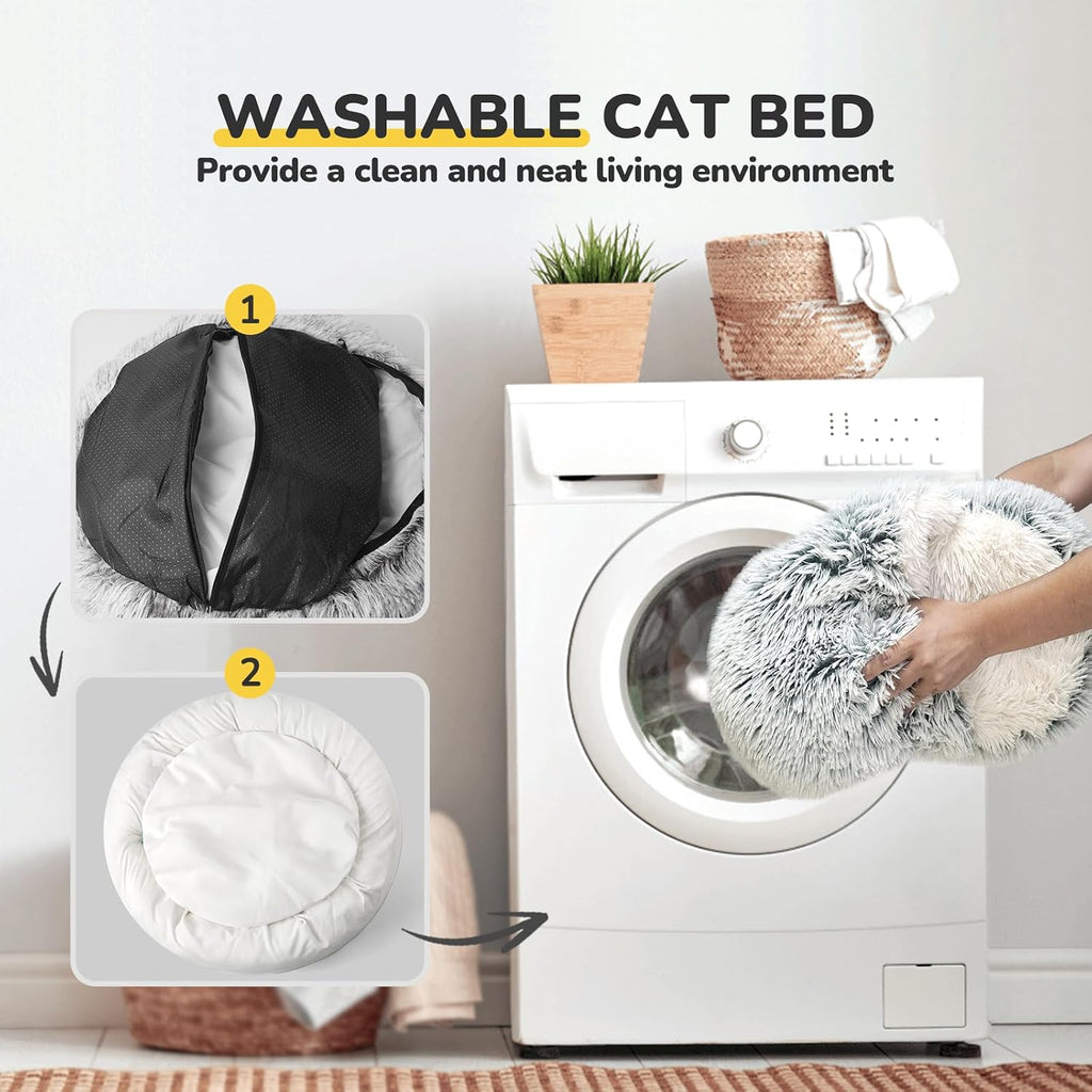 Cat Bed, Plush Hooded Cat Beds for Indoor Cats | Warm Soft Plush Comfortable Removable Washable Non-Slip Bottom