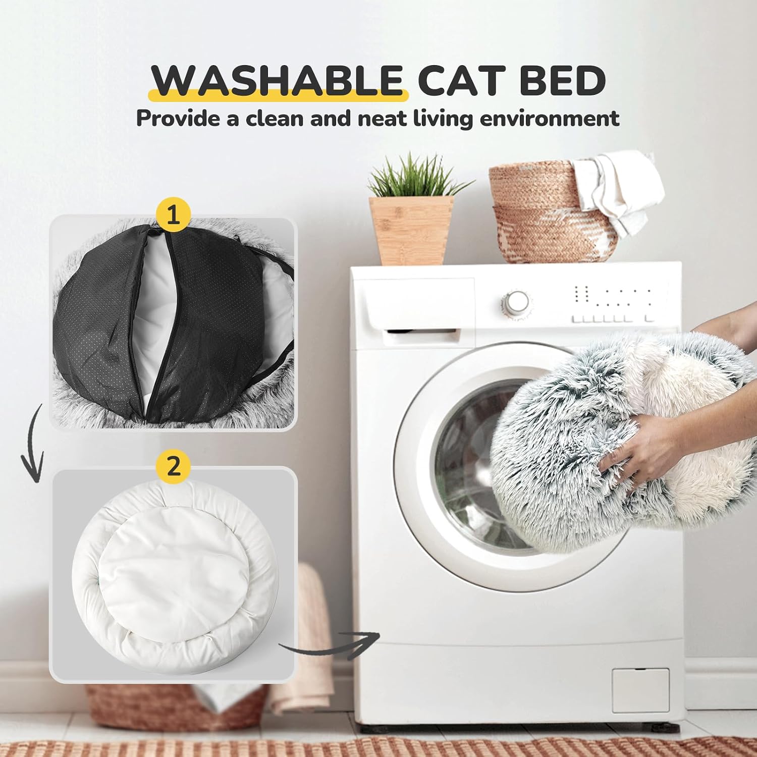 Cat Bed, Plush Hooded Cat Beds for Indoor Cats | Warm Soft Plush Comfortable Removable Washable Non-Slip Bottom