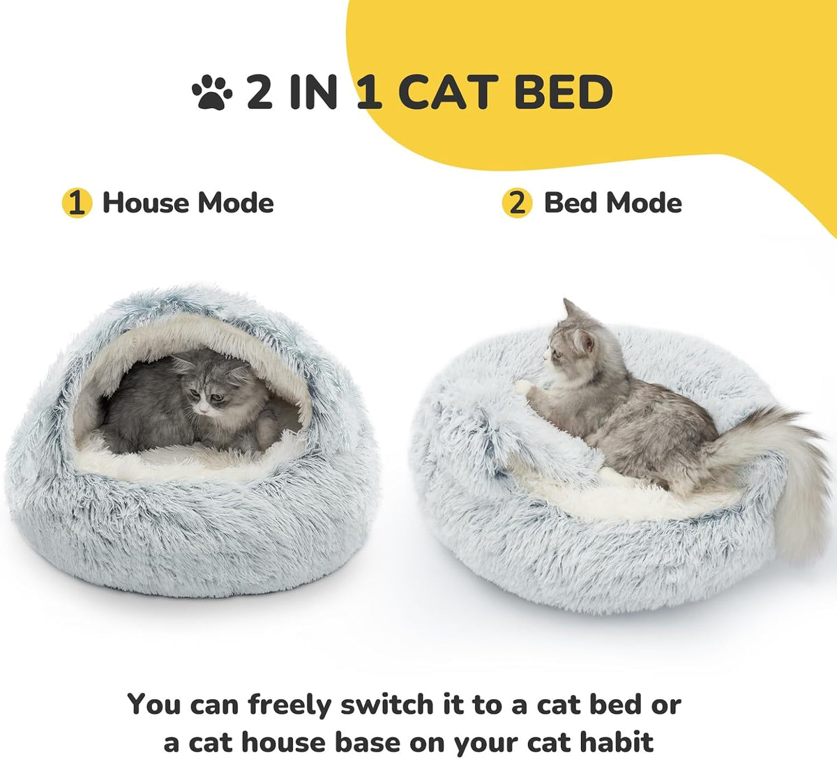 Cat Bed, Plush Hooded Cat Beds for Indoor Cats | Warm Soft Plush Comfortable Removable Washable Non-Slip Bottom