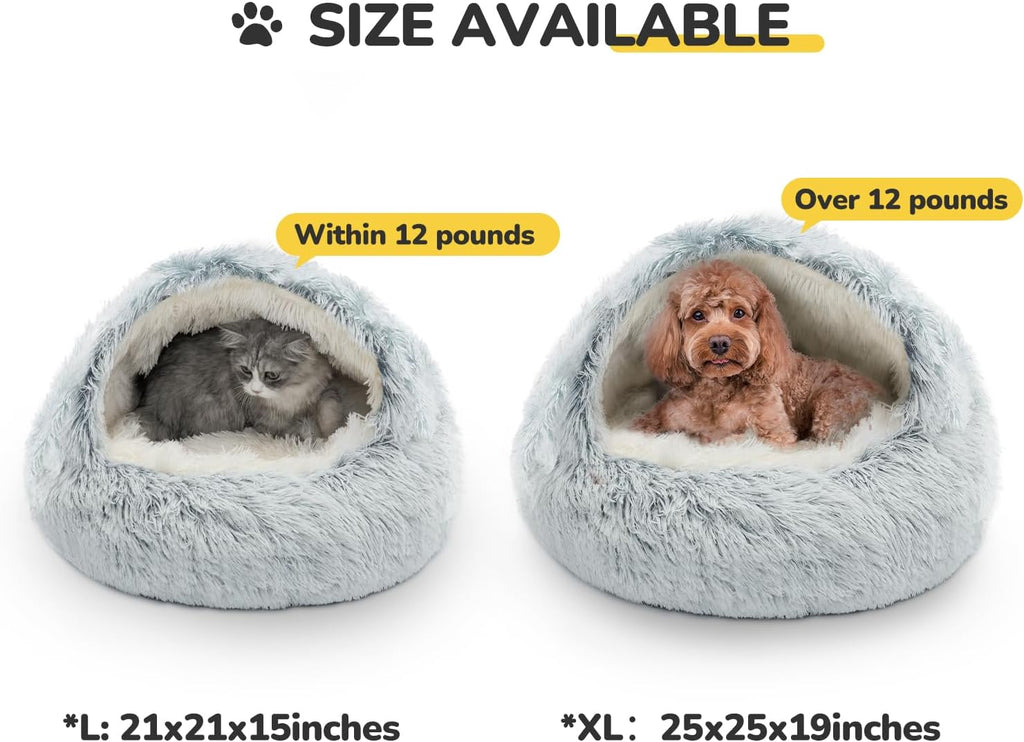 Cat Bed, Plush Hooded Cat Beds for Indoor Cats | Warm Soft Plush Comfortable Removable Washable Non-Slip Bottom