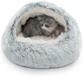 Cat Bed, Plush Hooded Cat Beds for Indoor Cats | Warm Soft Plush Comfortable Removable Washable Non-Slip Bottom