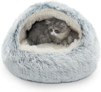 Cat Bed, Plush Hooded Cat Beds for Indoor Cats | Warm Soft Plush Comfortable Removable Washable Non-Slip Bottom