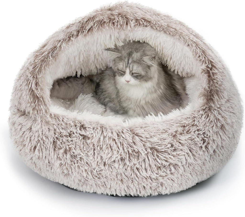 Cat Bed, Plush Hooded Cat Beds for Indoor Cats | Warm Soft Plush Comfortable Removable Washable Non-Slip Bottom