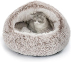 Cat Bed, Plush Hooded Cat Beds for Indoor Cats | Warm Soft Plush Comfortable Removable Washable Non-Slip Bottom