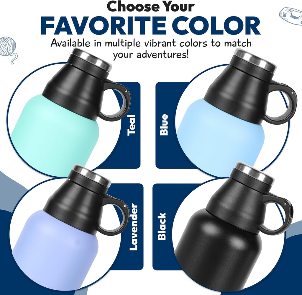 Portable Dog Water Bottle with 2 Removable Water Bowls for Dogs – Leak-Proof Portable Dog Water Bottle - Travel Accessories for Dogs - 32Oz - Blue