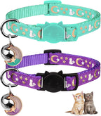2PCS Breakaway Cat Collars with Bell Moons Stars Cute Kitty Adjustable Safe Kitten Collars with Pendant Glow in the Dark(Purple&Pink)