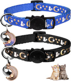 2PCS Breakaway Cat Collars with Bell Moons Stars Cute Kitty Adjustable Safe Kitten Collars with Pendant Glow in the Dark(Purple&Pink)