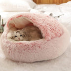 Cat Bed round Plush Fluffy Hooded Cat Bed Cave, Cozy for Indoor Cats or Small Dog Beds, Doughnut Calm Anti-Nxiety Dog Bed
