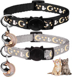 2PCS Breakaway Cat Collars with Bell Moons Stars Cute Kitty Adjustable Safe Kitten Collars with Pendant Glow in the Dark(Purple&Pink)