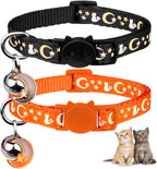2PCS Breakaway Cat Collars with Bell Moons Stars Cute Kitty Adjustable Safe Kitten Collars with Pendant Glow in the Dark(Purple&Pink)