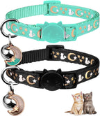 2PCS Breakaway Cat Collars with Bell Moons Stars Cute Kitty Adjustable Safe Kitten Collars with Pendant Glow in the Dark(Purple&Pink)