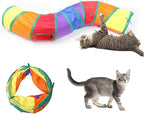 Cat Tunnel for Indoor Cats, 45" Long Rainbow Collapsible Kitten Tube with a Fun Ball and 2 Holes Cat Play Tunnel, Rabbit Tunnel for Kittens Exercising Hiding Training and Running(Colorful)