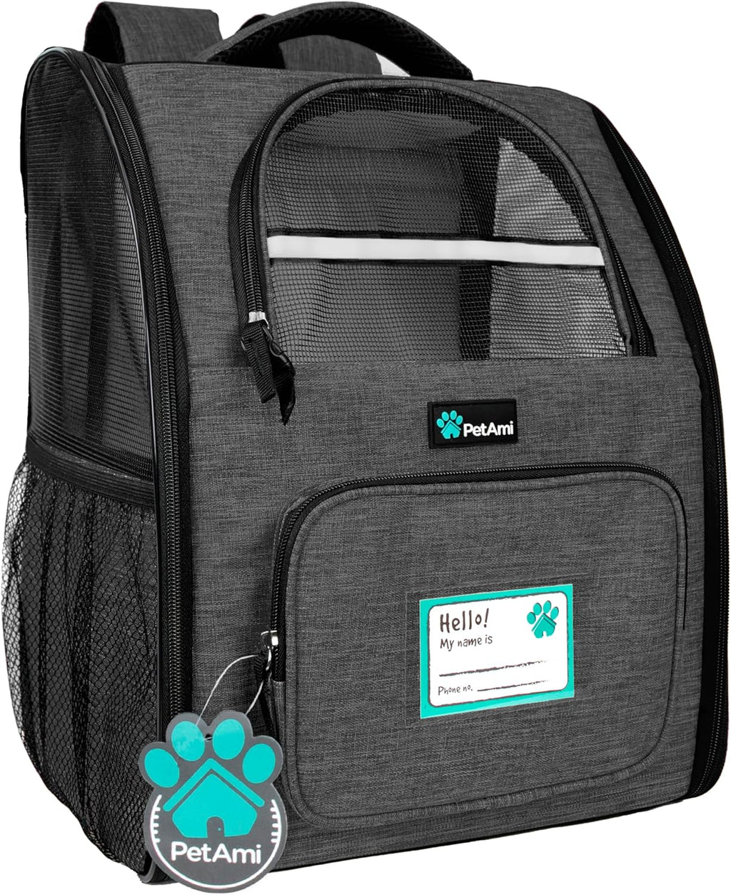 Dog Backpack Carrier for Small Medium Dogs Large Cats up to 18 Lbs, 2 Side Entry, Structured No-Collapse Frame, Airline Approved Ventilated Pet Backpack for Hiking Camping Travel, Grey