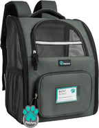 Dog Backpack Carrier for Small Medium Dogs Large Cats up to 18 Lbs, 2 Side Entry, Structured No-Collapse Frame, Airline Approved Ventilated Pet Backpack for Hiking Camping Travel, Grey