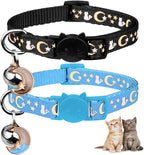 2PCS Breakaway Cat Collars with Bell Moons Stars Cute Kitty Adjustable Safe Kitten Collars with Pendant Glow in the Dark(Purple&Pink)