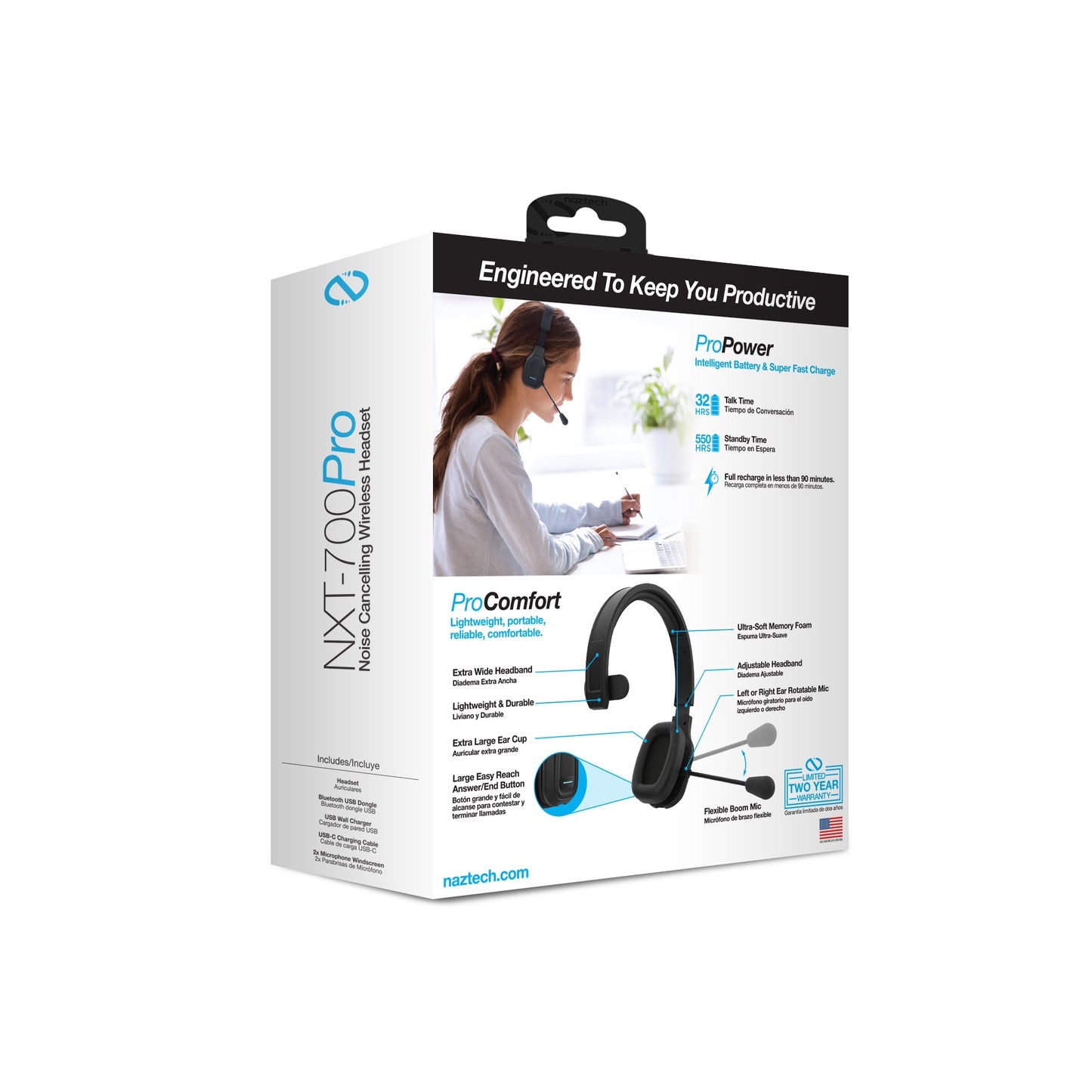 Naztech NXT-700 Noise-Cancelling Headset - 32hr Battery, Multipoint Calls