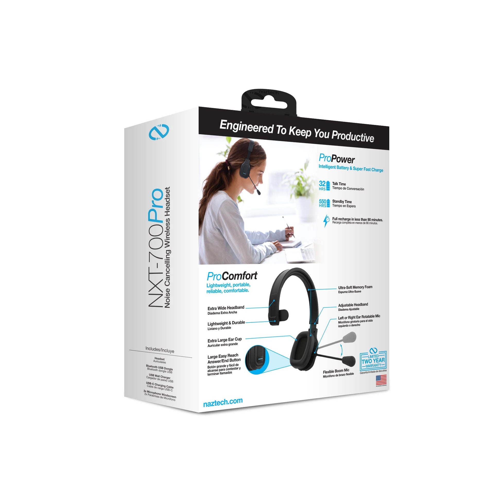 Naztech NXT-700 Noise-Cancelling Headset - 32hr Battery, Multipoint Calls