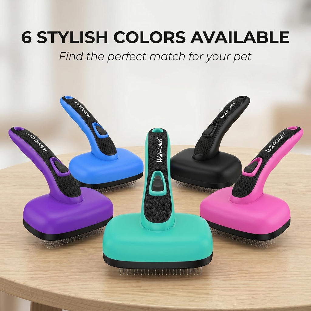 Self Cleaning Slicker Brush for Dog and Cat Deshedding, Green | Shedding Brush for Dogs & Cats, One-Click Retractable Bristles for Easy Cleaning Flying Hair at Home