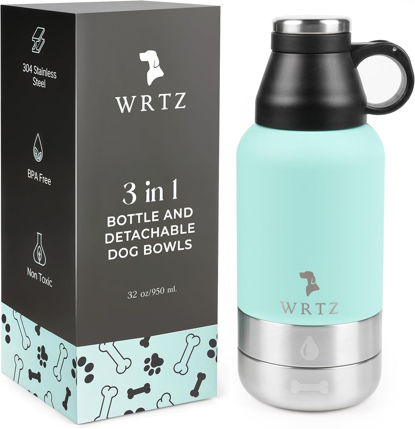 Portable Dog Water Bottle with 2 Removable Water Bowls for Dogs – Leak-Proof Portable Dog Water Bottle - Travel Accessories for Dogs - 32Oz - Blue