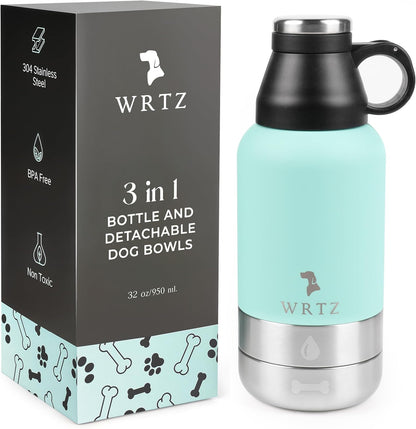 Portable Dog Water Bottle with 2 Removable Water Bowls for Dogs – Leak-Proof Portable Dog Water Bottle - Travel Accessories for Dogs - 32Oz - Blue