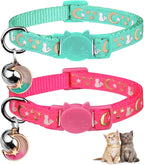 2PCS Breakaway Cat Collars with Bell Moons Stars Cute Kitty Adjustable Safe Kitten Collars with Pendant Glow in the Dark(Purple&Pink)