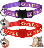 2PCS Breakaway Cat Collars with Bell Moons Stars Cute Kitty Adjustable Safe Kitten Collars with Pendant Glow in the Dark(Purple&Pink)