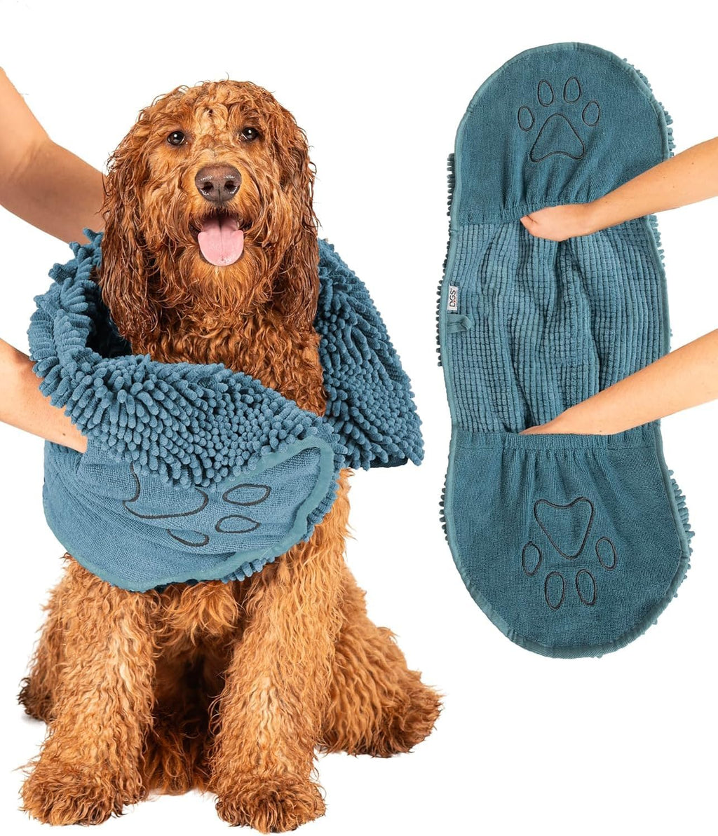 Dog Gone Smart the Dirty Dog Shammy - Antimicrobial Microfiber Dog Towel for Odor Control, Fast-Drying Plush, Dual Hand Pockets & Elastic, Super Absorbent, Machine Washable, 31 X 13 In, Grey