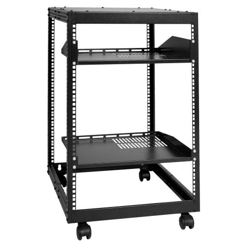 15U Open Frame Server Rack - Adjustable 23"–40" Depth, Wall Mount or Freestanding 4-Post Network Rack