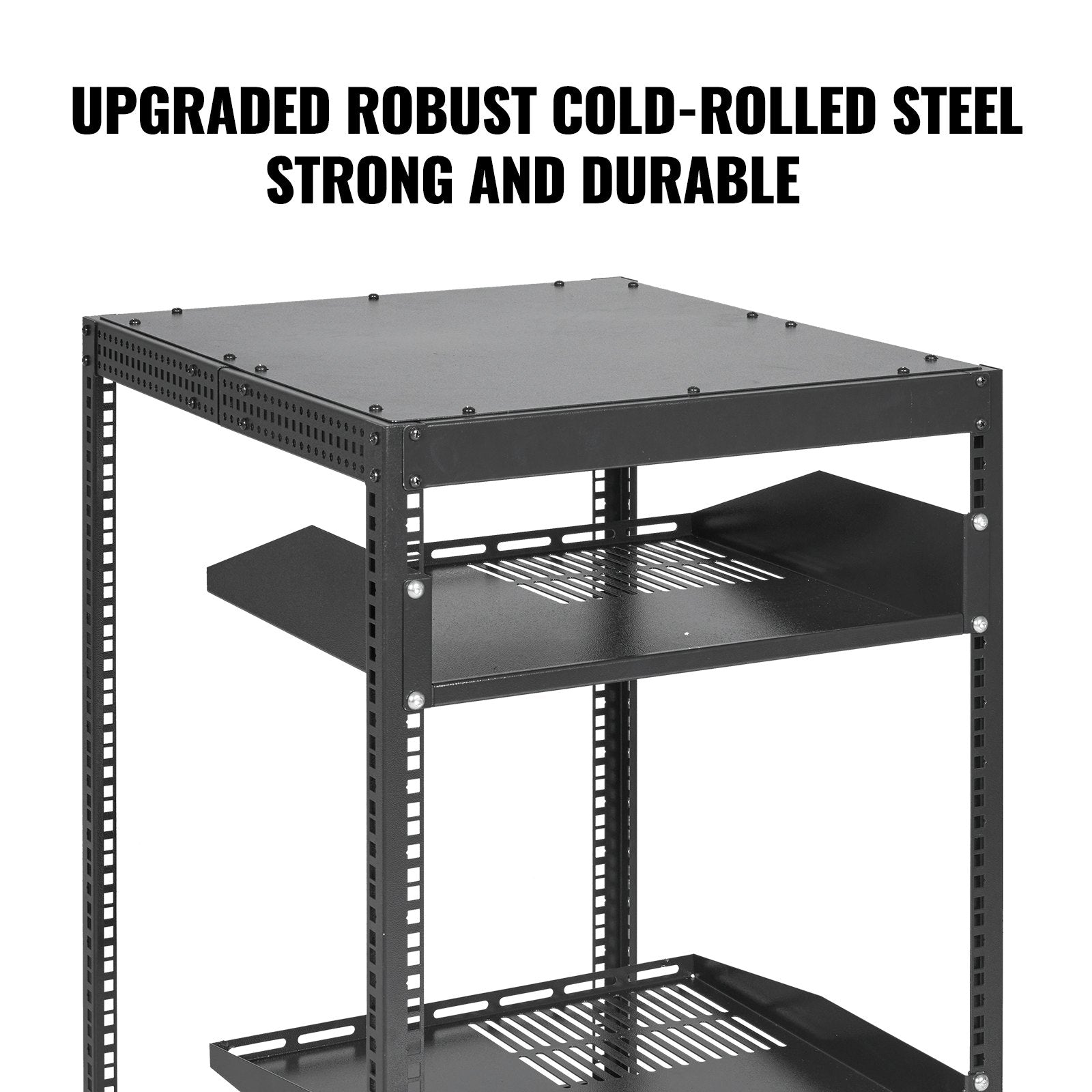 15U Open Frame Server Rack - Adjustable 23"–40" Depth, Wall Mount or Freestanding 4-Post Network Rack