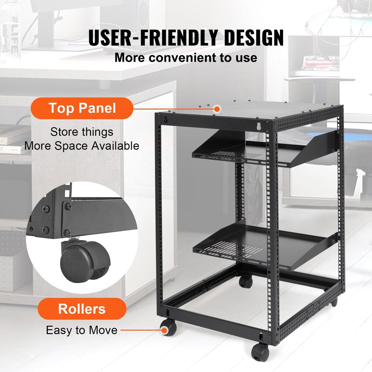 15U Open Frame Server Rack - Adjustable 23"–40" Depth, Wall Mount or Freestanding 4-Post Network Rack