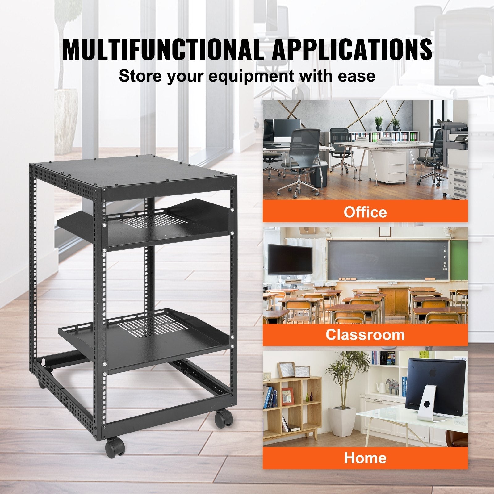 15U Open Frame Server Rack - Adjustable 23"–40" Depth, Wall Mount or Freestanding 4-Post Network Rack