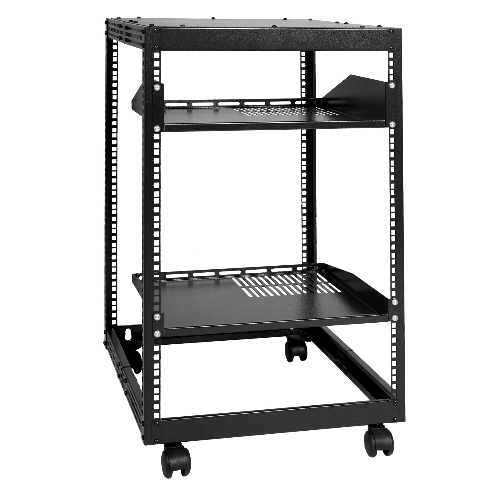 15U Open Frame Server Rack - Adjustable 23"–40" Depth, Wall Mount or Freestanding 4-Post Network Rack