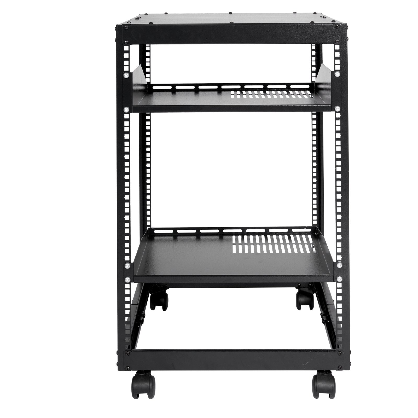 15U Open Frame Server Rack - Adjustable 23"–40" Depth, Wall Mount or Freestanding 4-Post Network Rack
