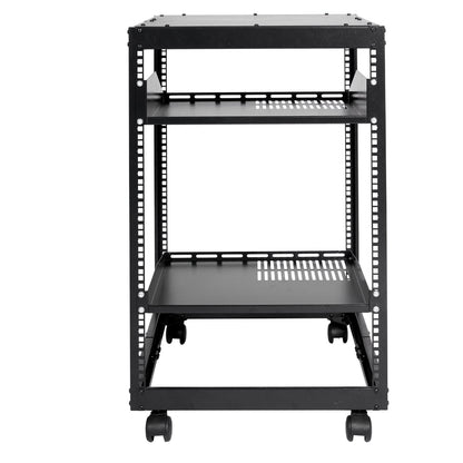 15U Open Frame Server Rack - Adjustable 23"–40" Depth, Wall Mount or Freestanding 4-Post Network Rack